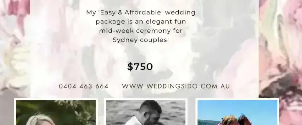 Easy & Affordable  Mid-Week Sydney Weddings $750.00 ~ Innerwest ~ Watson